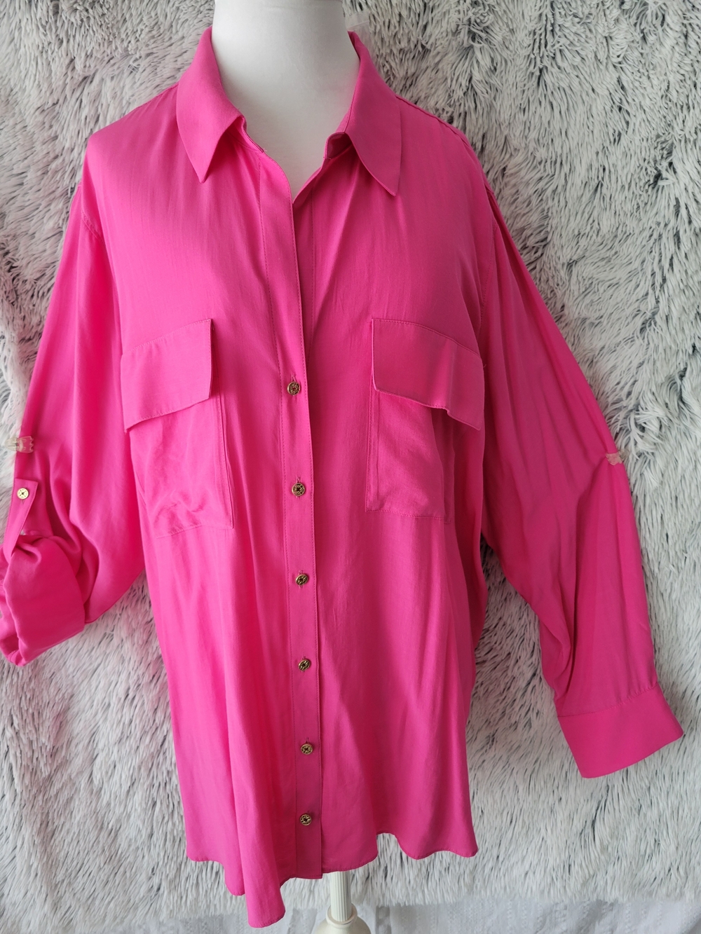 Jaclyn Smith Hot Pink Collared Blouse with Accent Button